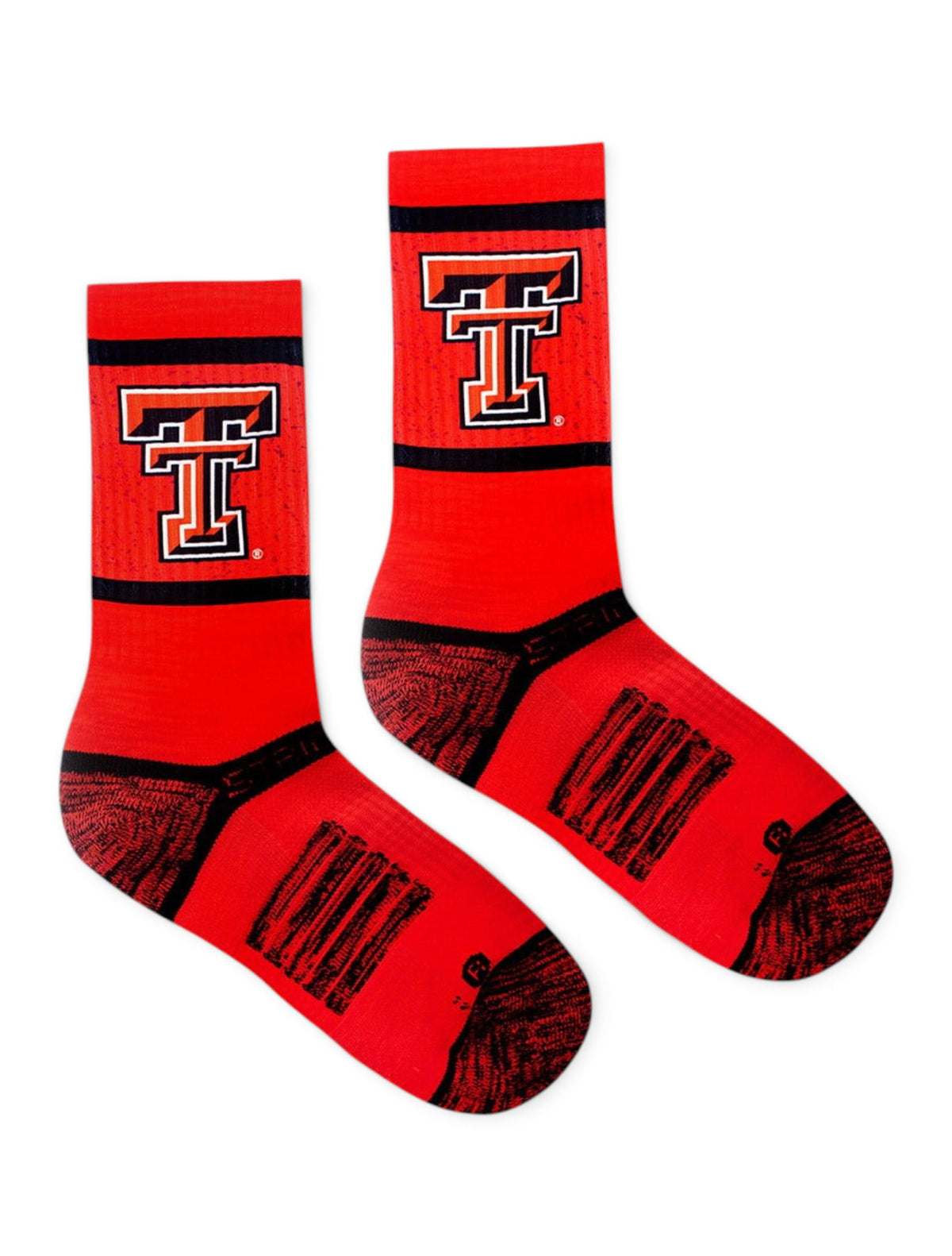 Strideline Texas Tech Red Raiders Double T on Speckled Background Crew Socks – Front view