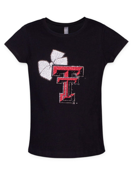 Summit Texas Tech Rhinestone Double T with Bow YOUTH T-Shirt – Front view