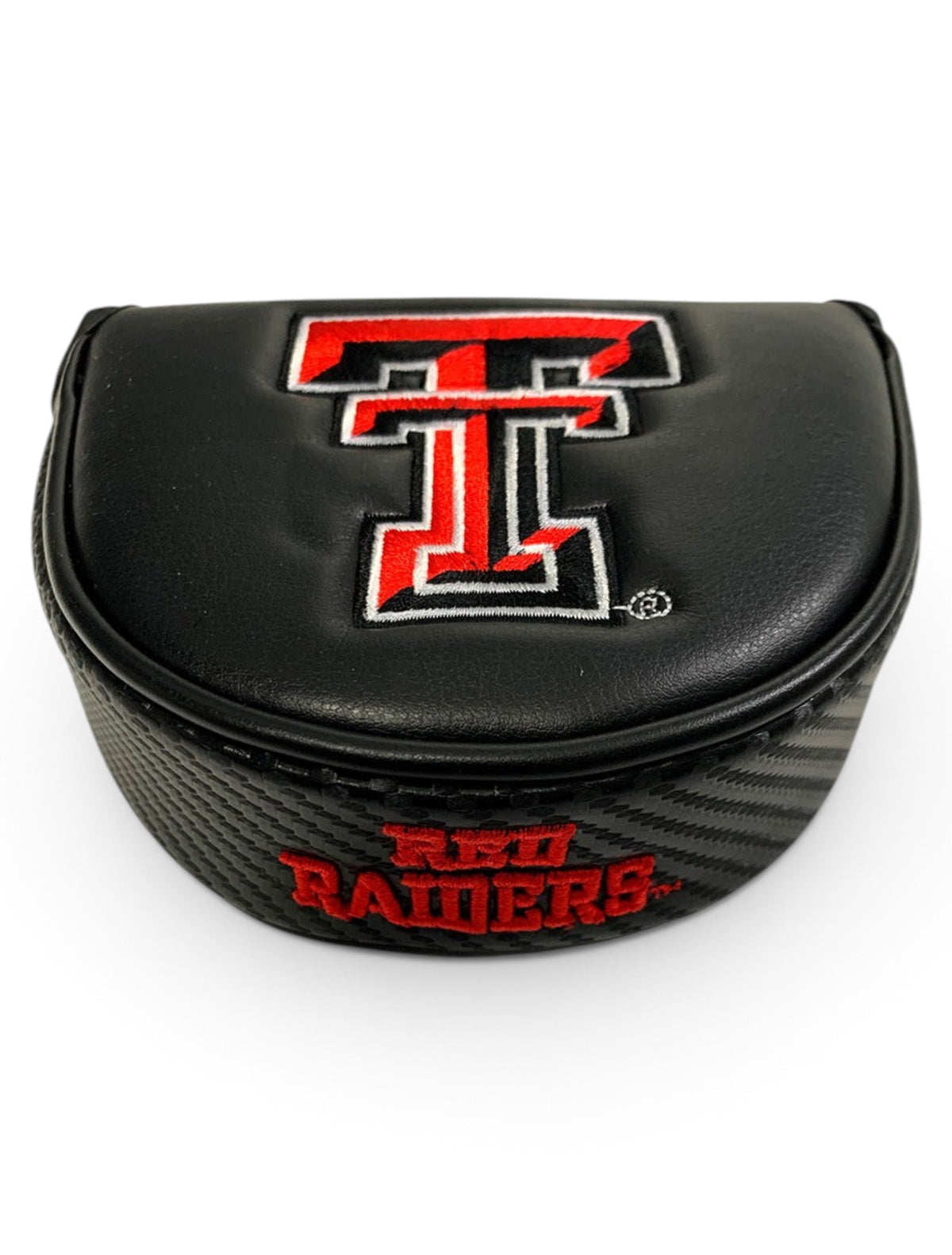 Team Effort Texas Tech Red Raiders Double T Black Leather Mallet Putter Cover – Front view