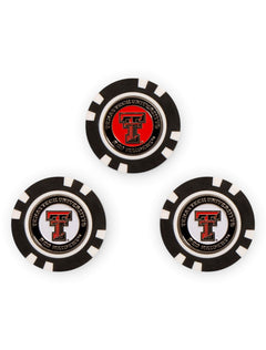Team Golf Three Pack of Texas Tech Poker Chip Ball Markers – Front view