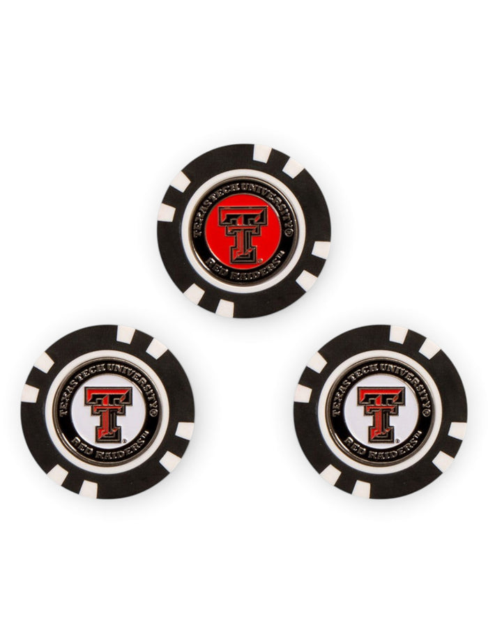 Team Golf Three Pack of Texas Tech Poker Chip Ball Markers – Front view