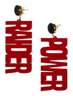 TeamRLN Texas Tech Red Raiders Raider Power On 18K Gold-Plated Setting Black Druzy Post Earrings – Front view