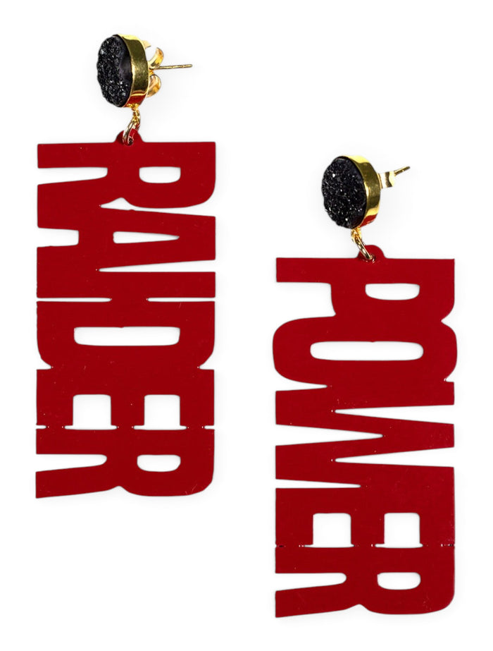 TeamRLN Texas Tech Red Raiders Raider Power On 18K Gold-Plated Setting Black Druzy Post Earrings – Front view