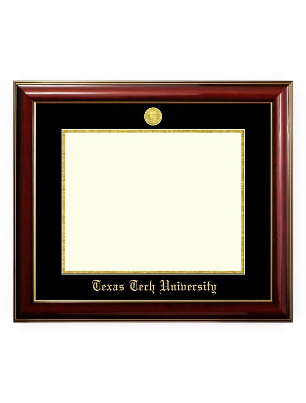 Texas Tech 22kt Gold Plated Medallion Classic Mahogany Gold Trim Diploma Frame U5 – Front view