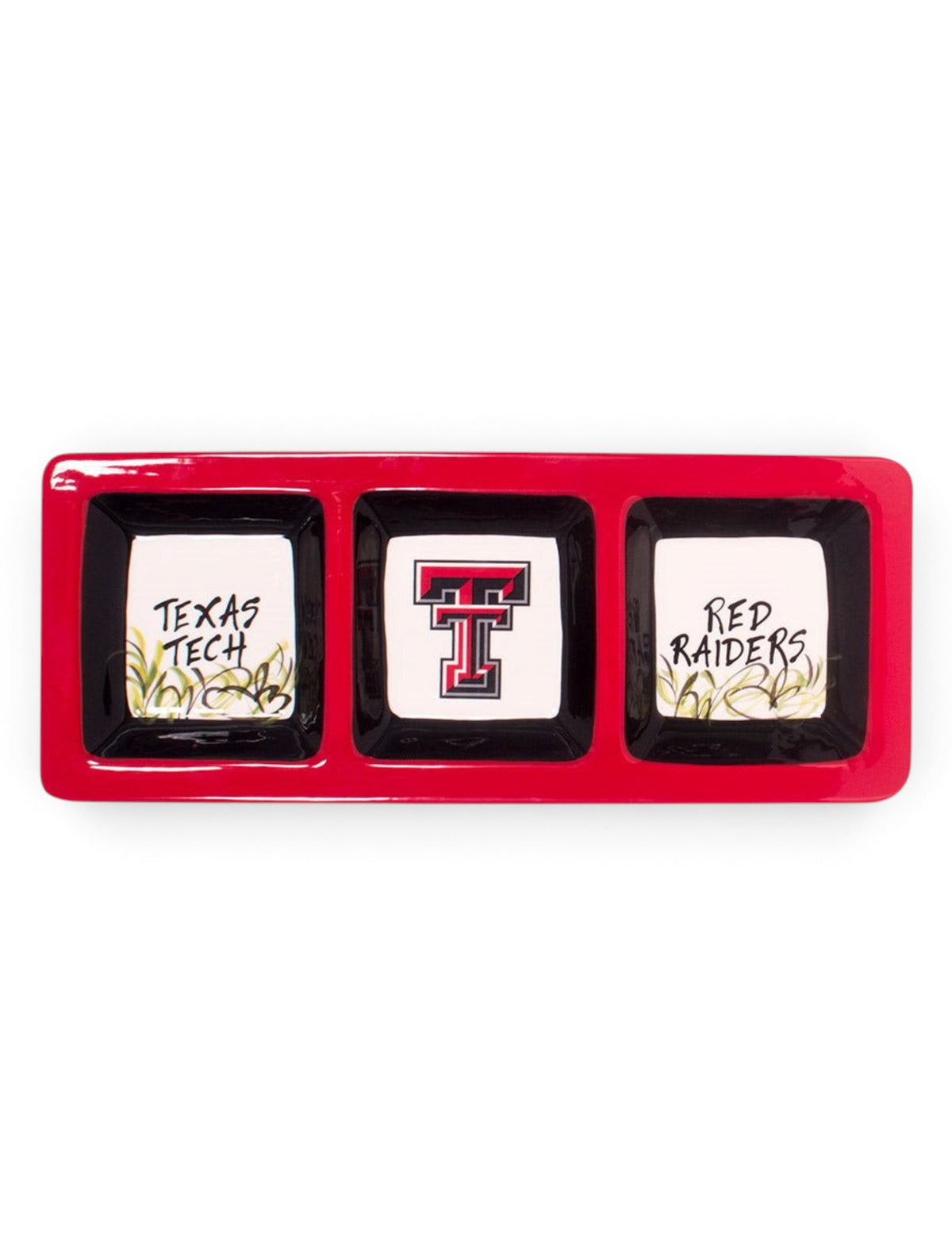 Texas Tech 3 Sectional Ceramic Serving Tray – Front view