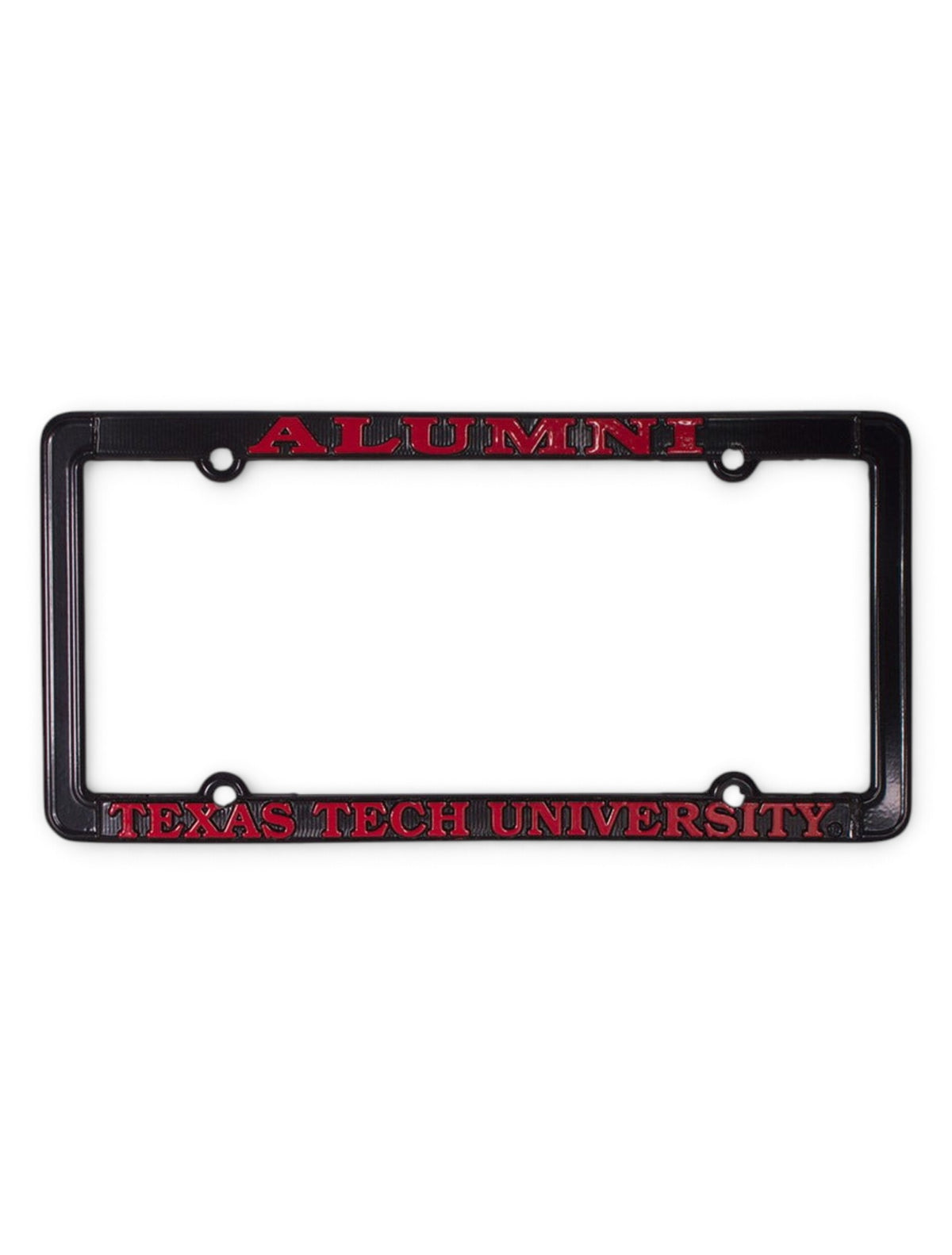 Texas Tech Alumni on Polished Black Chrome License Plate Frame – Front view