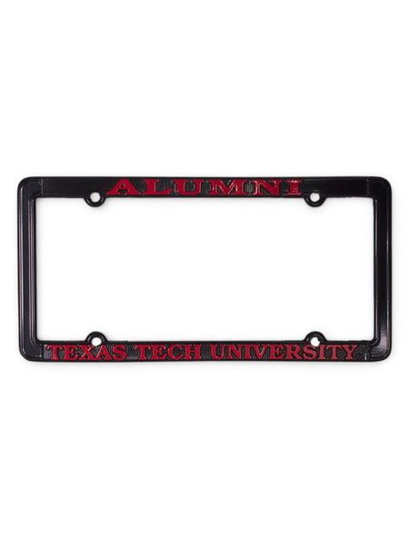 Texas Tech Alumni on Polished Black Chrome License Plate Frame – Front view