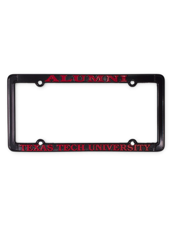 Texas Tech Alumni on Polished Black Chrome License Plate Frame – Front view