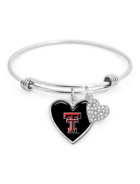 Texas Tech "Amara" Double T Heart Adjustable Bracelet – Front view