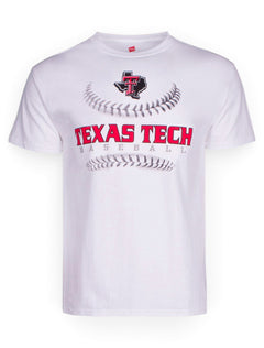 Texas Tech Baseball Laces on White T-Shirt – Front view