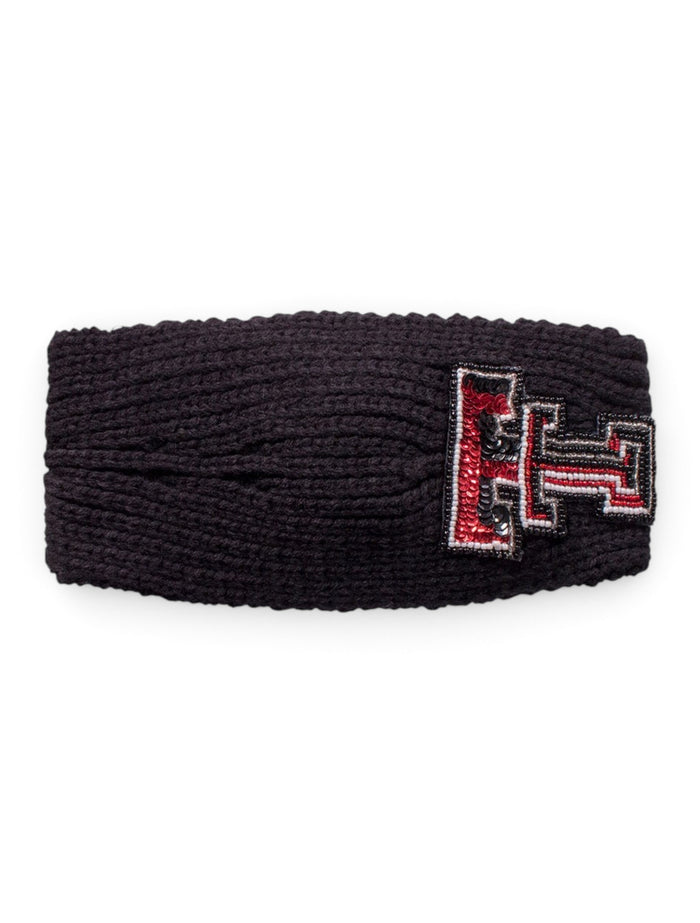 Texas Tech Beaded Double T on Black Knit Headband – Front view