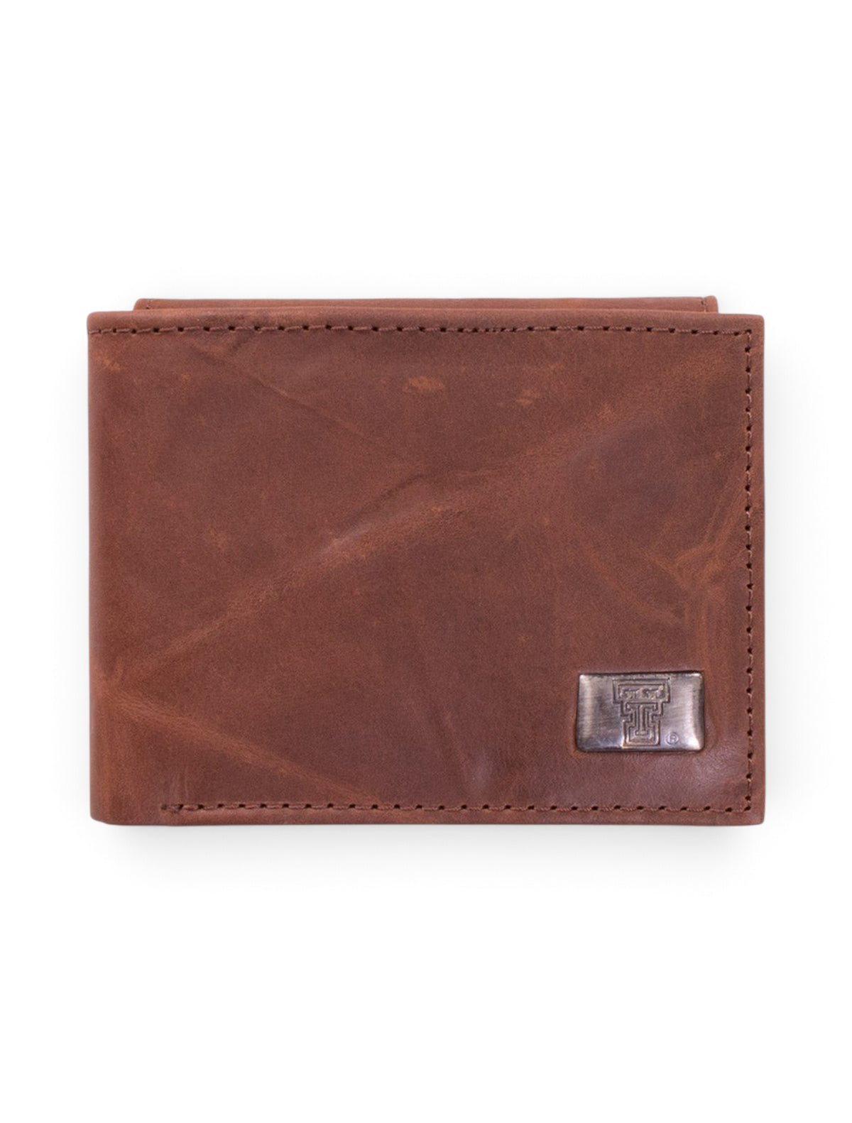 Texas Tech Bi-Fold Brown Leather Wallet – Front view