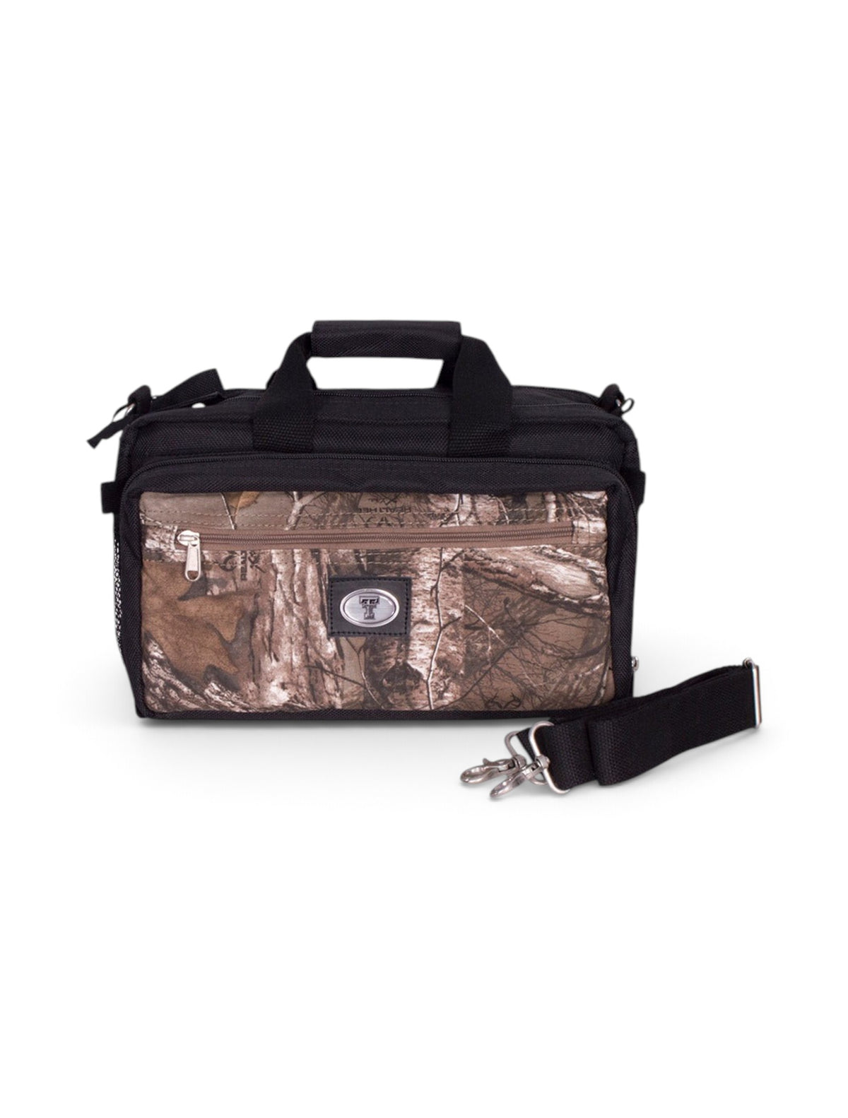 Texas Tech Black and RealTree Camo "Kendall" Range Shooting Bag – Front view