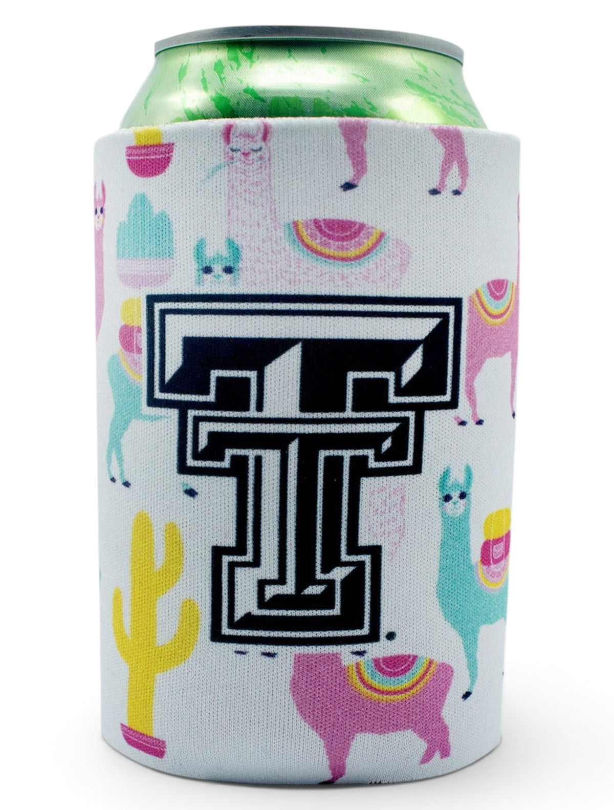 Texas Tech Black and White Double T "Llama" Can Cooler – Front view