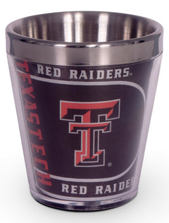 Texas Tech Black Metallic Graphics Wrap Shot Glass – Front view