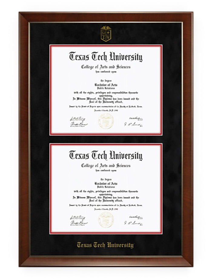 Texas Tech Black Suede Double Mat Diploma Frame T16 – Front view