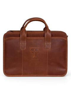 Texas Tech Buffalo Valley Tan Leather Briefcase – Front view