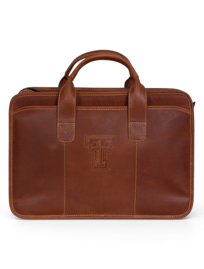 Texas Tech Buffalo Valley Tan Leather Briefcase – Front view