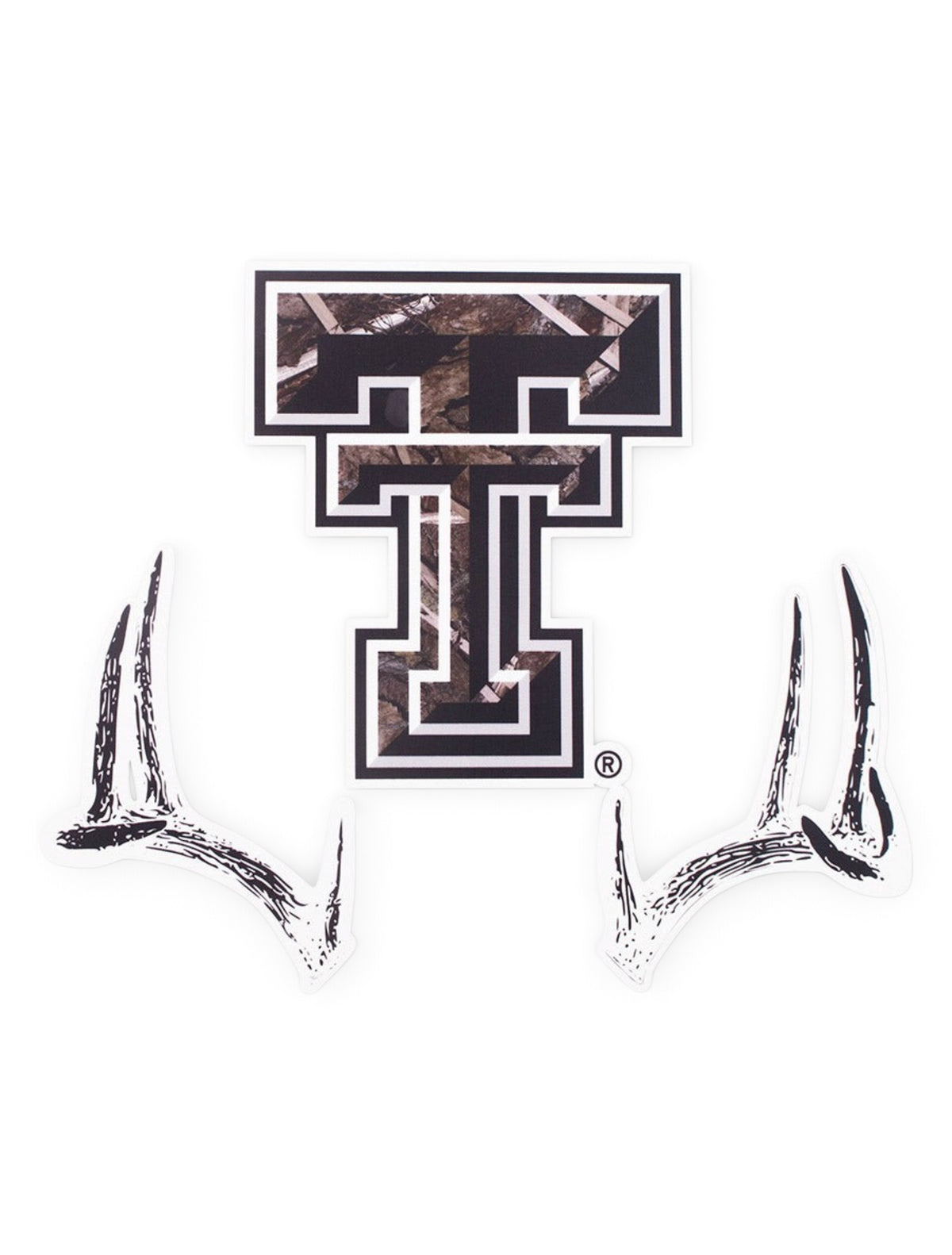 Texas Tech Camo Double T and Antlers Decal – Front view