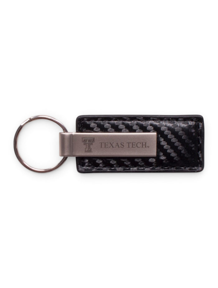 Texas Tech Carbon Fiber and Leather Keychain – Front view