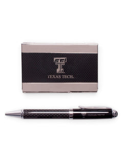 Texas Tech Carbon Fiber Business Card Case and Pen Set – Black detail