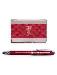 Texas Tech Carbon Fiber Business Card Case and Pen Set – Red detail