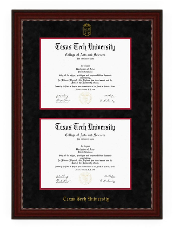 Texas Tech Cherry Bead Black Suede Double Mat Diploma Frame T19 – Front view