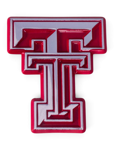 Texas Tech Chrome and Red Double T Emblem – Front view