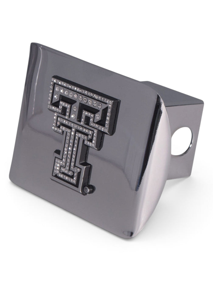 Texas Tech Chrome and Rhinestone Double T on Chrome Hitch Cover – Front view