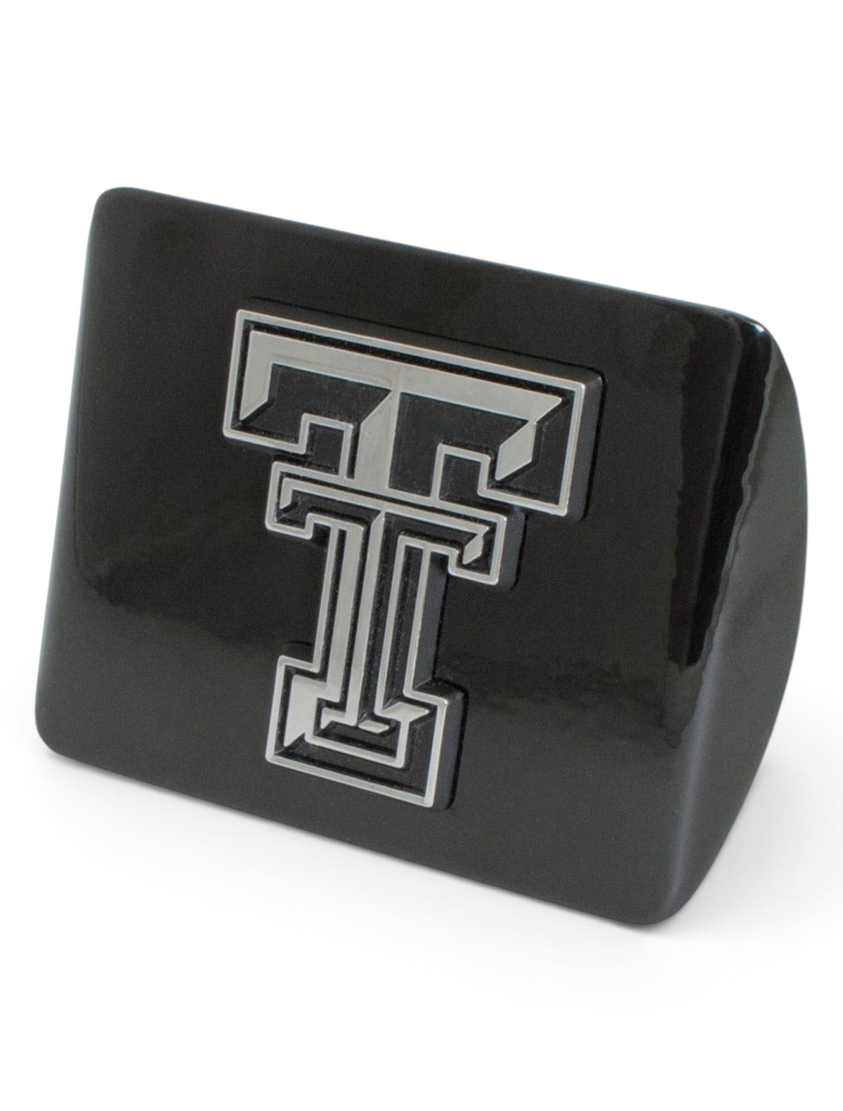 Texas Tech Chrome Double T on Black Hitch Cover – Front view