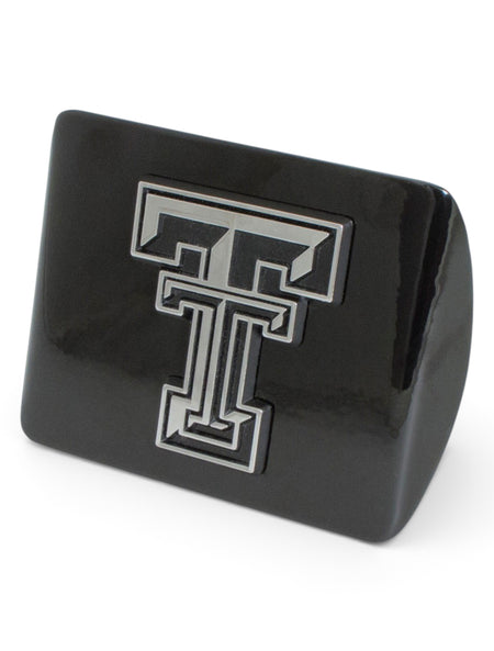 Texas Tech Chrome Double T on Black Hitch Cover – Front view