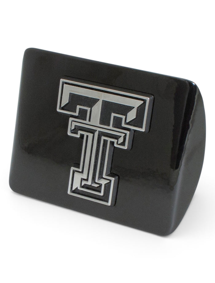 Texas Tech Chrome Double T on Black Hitch Cover – Front view