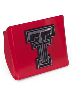 Texas Tech Chrome Double T on Red Hitch Cover – Detail