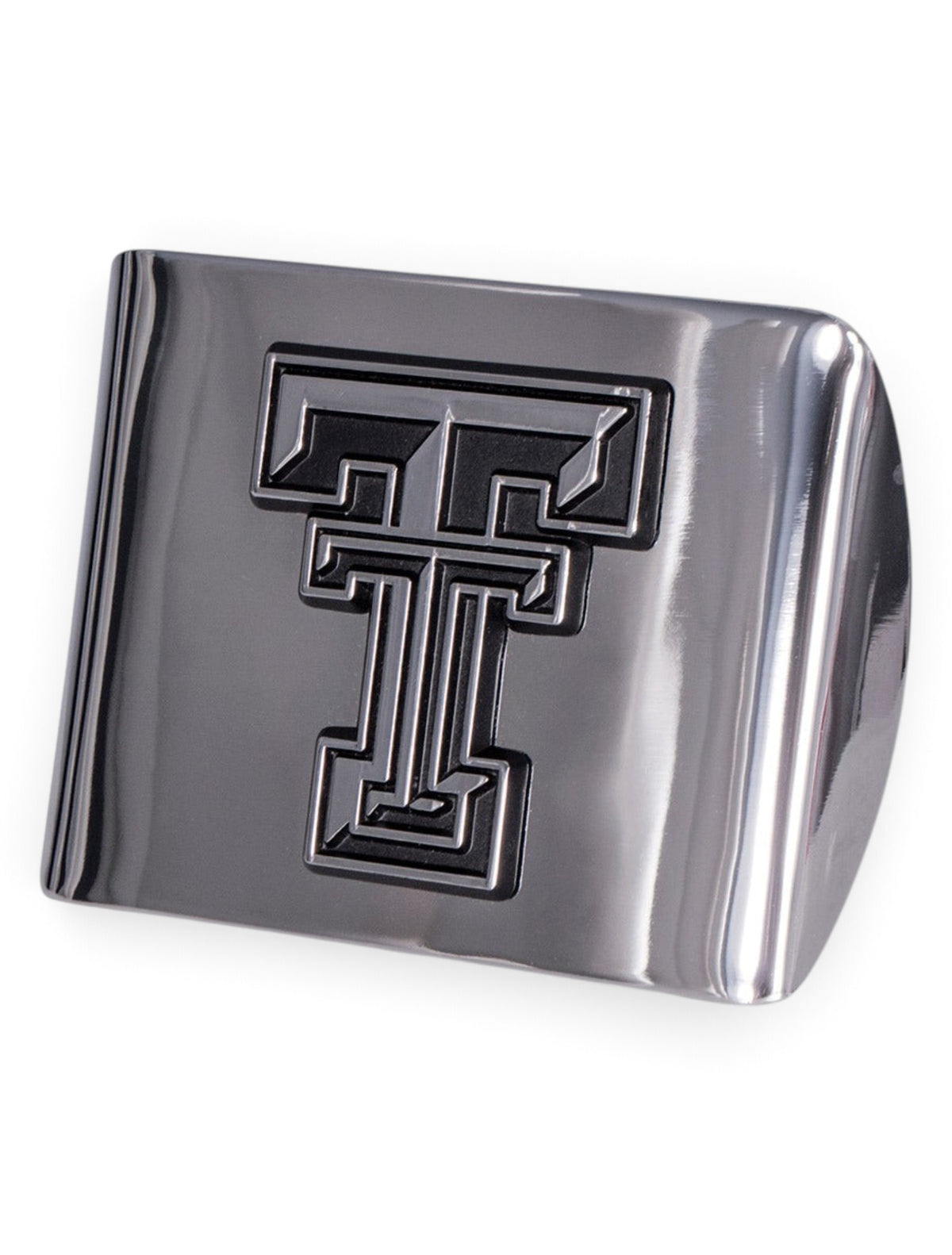 Texas Tech Chrome Plated Double T Hitch Cover – Front view