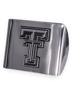 Texas Tech Chrome Plated Double T Hitch Cover – Front view
