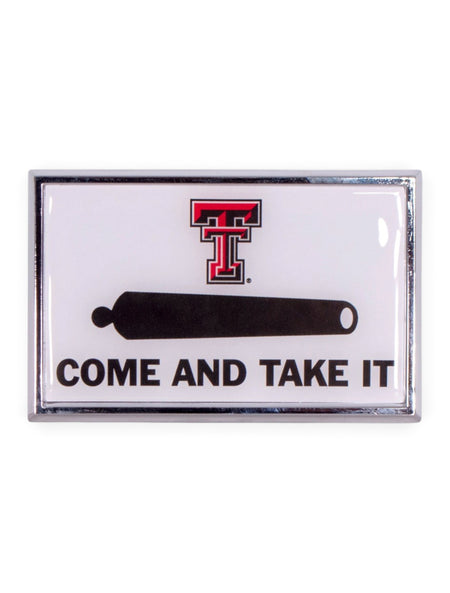 Texas Tech Come and Take It White Car Emblem – Front view