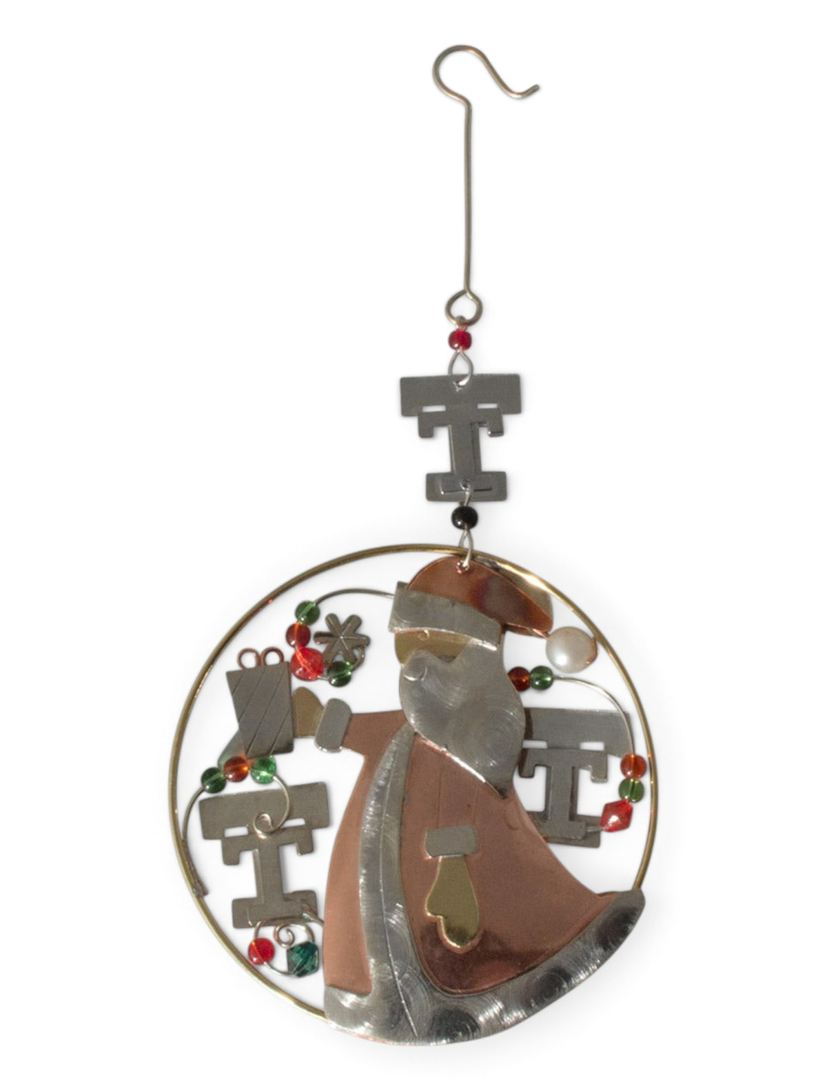 Texas Tech Copper Santa with Present Ornament – Detail