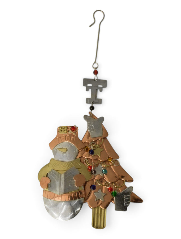 Texas Tech Copper Snowman & Tree Ornament – Front view
