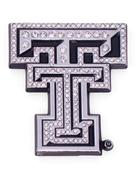 Texas Tech Crystal Chrome Double T Car Emblem – Front view