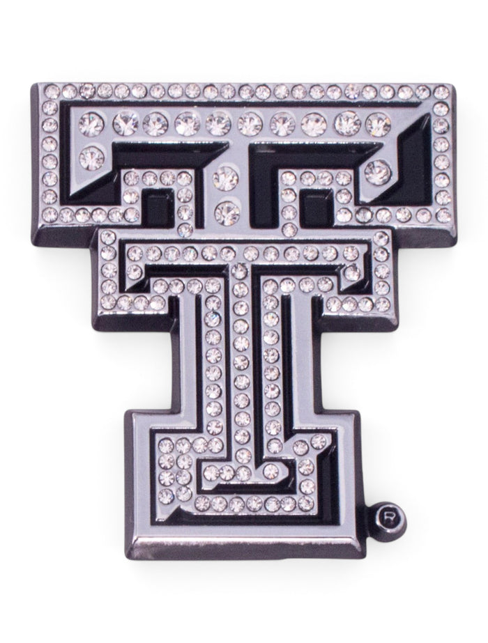 Texas Tech Crystal Chrome Double T Car Emblem – Front view