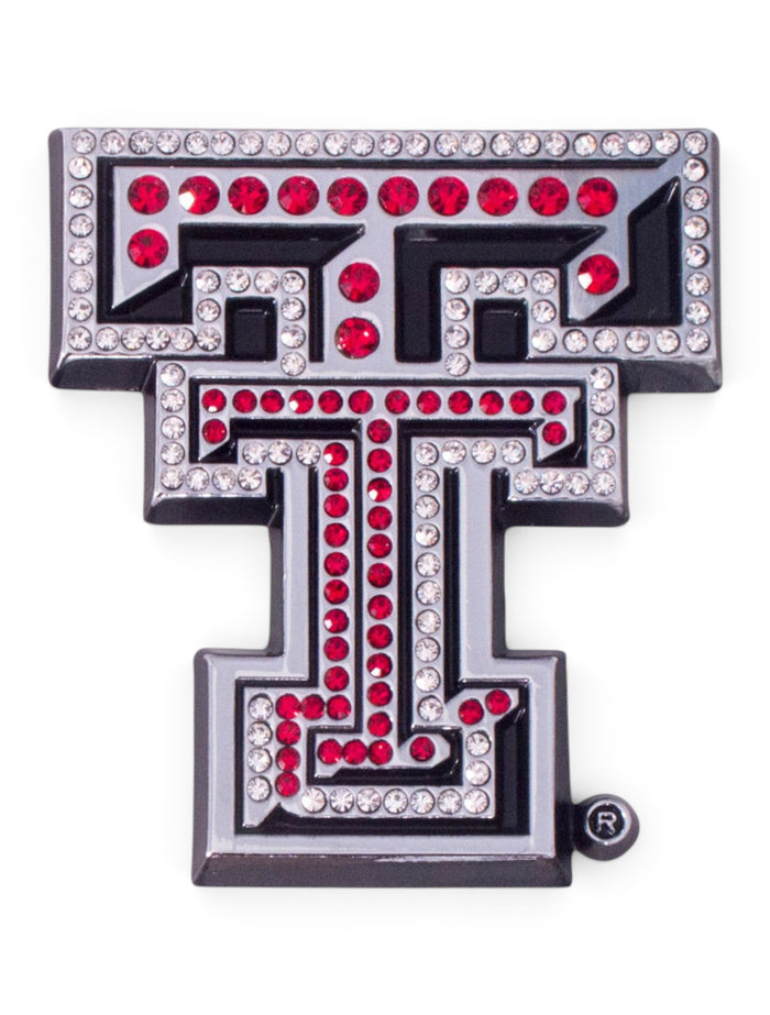 Texas Tech Crystal Red Double T Car Emblem – Front view