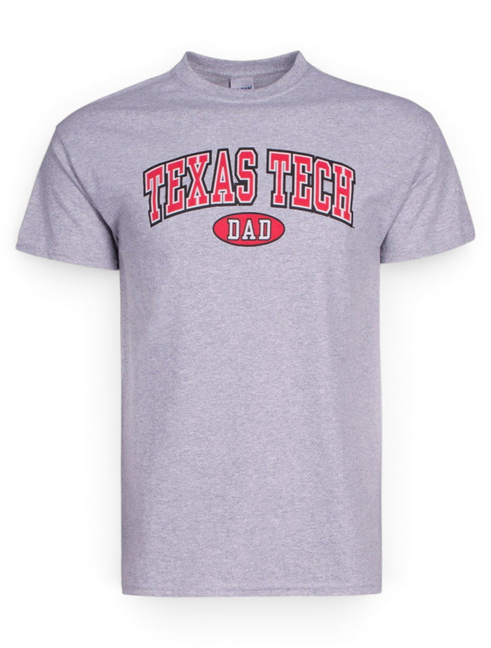 Texas Tech Dad in Oval on Heather Grey T-Shirt – Front view