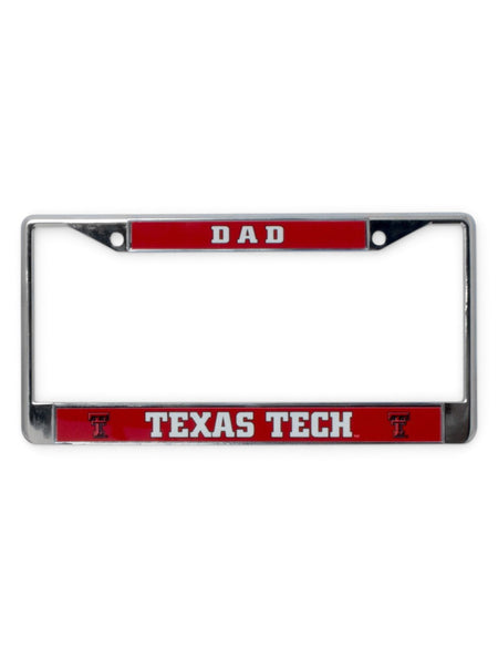 Texas Tech Dad on Red & Chrome License Plate Frame – Front view