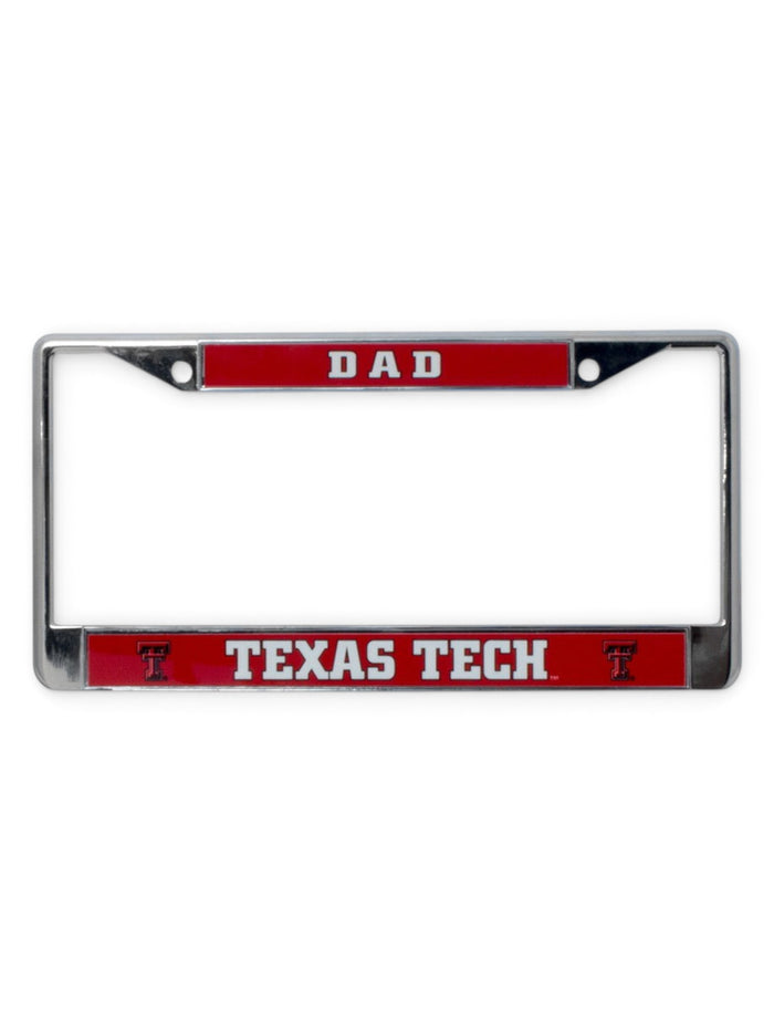 Texas Tech Dad on Red & Chrome License Plate Frame – Front view