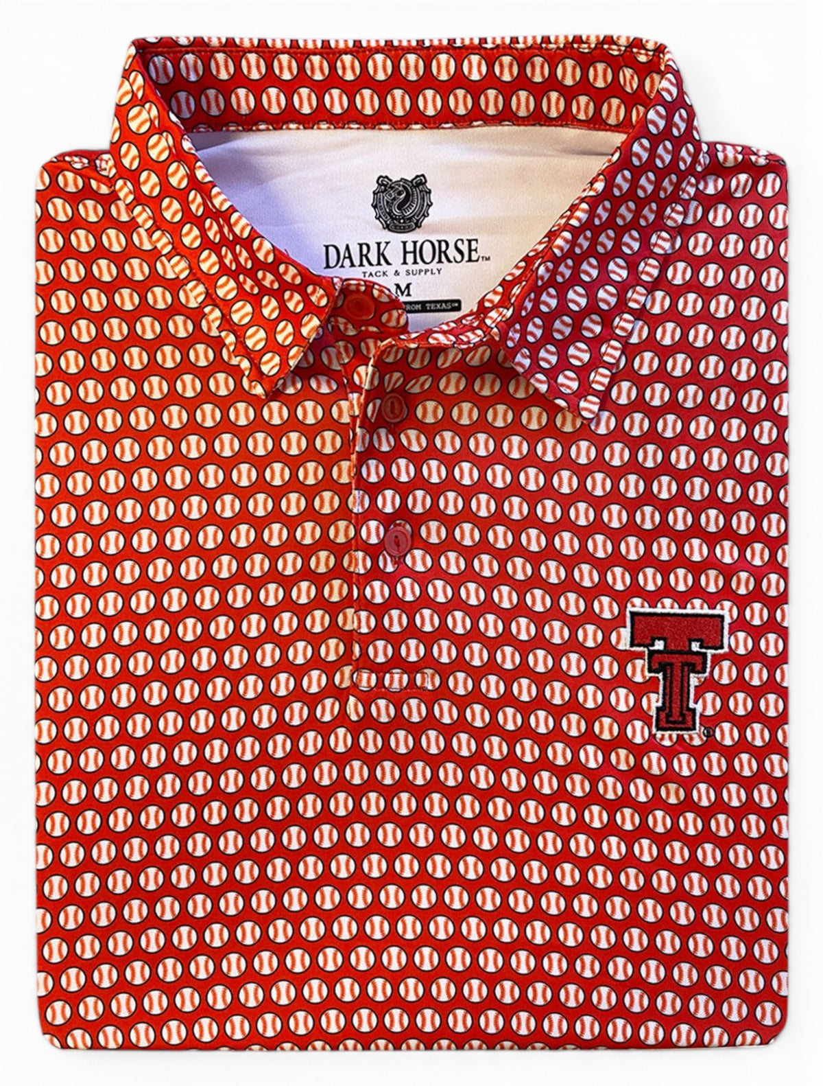 Texas Tech Dark Horse "Baseball All Over" Premium Red Polo – Front view