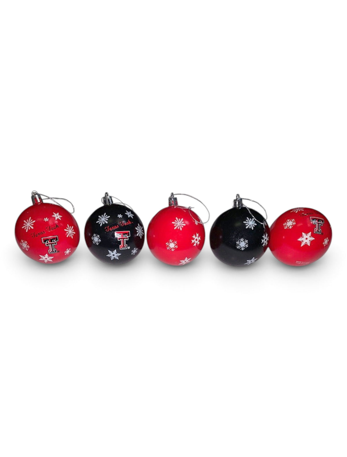 Texas Tech Double T 5-Pack Shatterproof Ornament Set – Front view