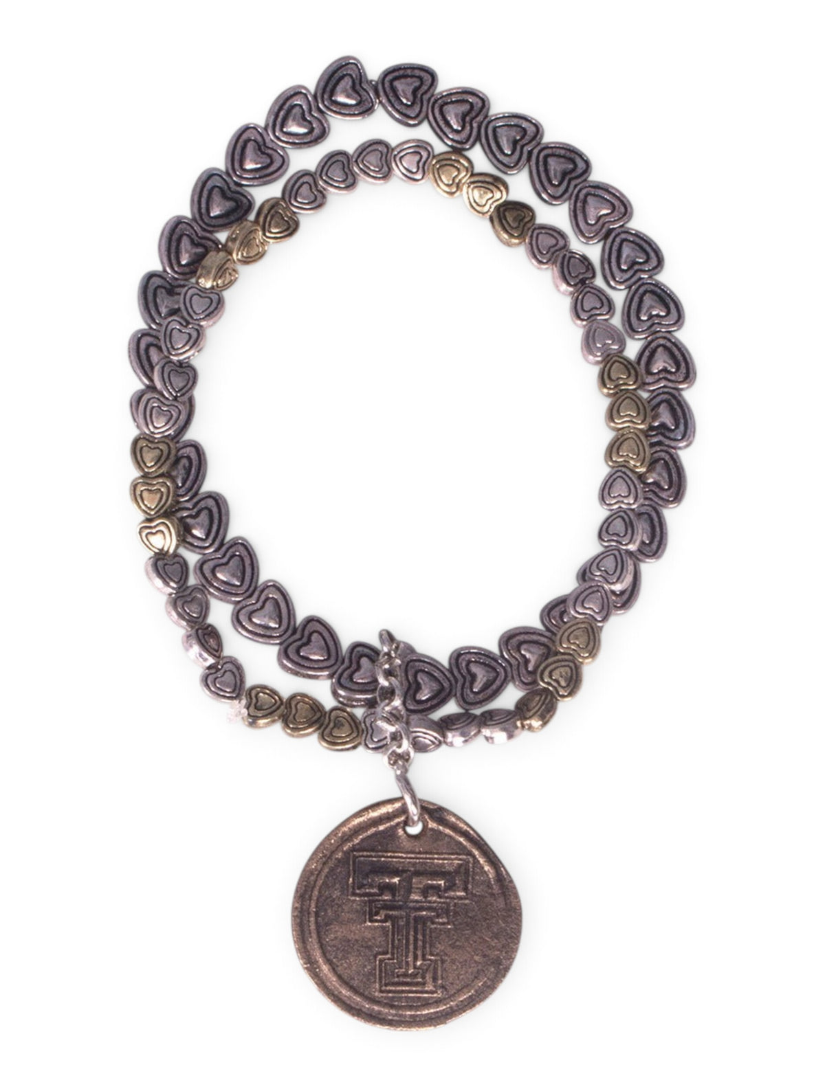 Texas Tech Double T Antique Bronze Heart Bracelet – Front view