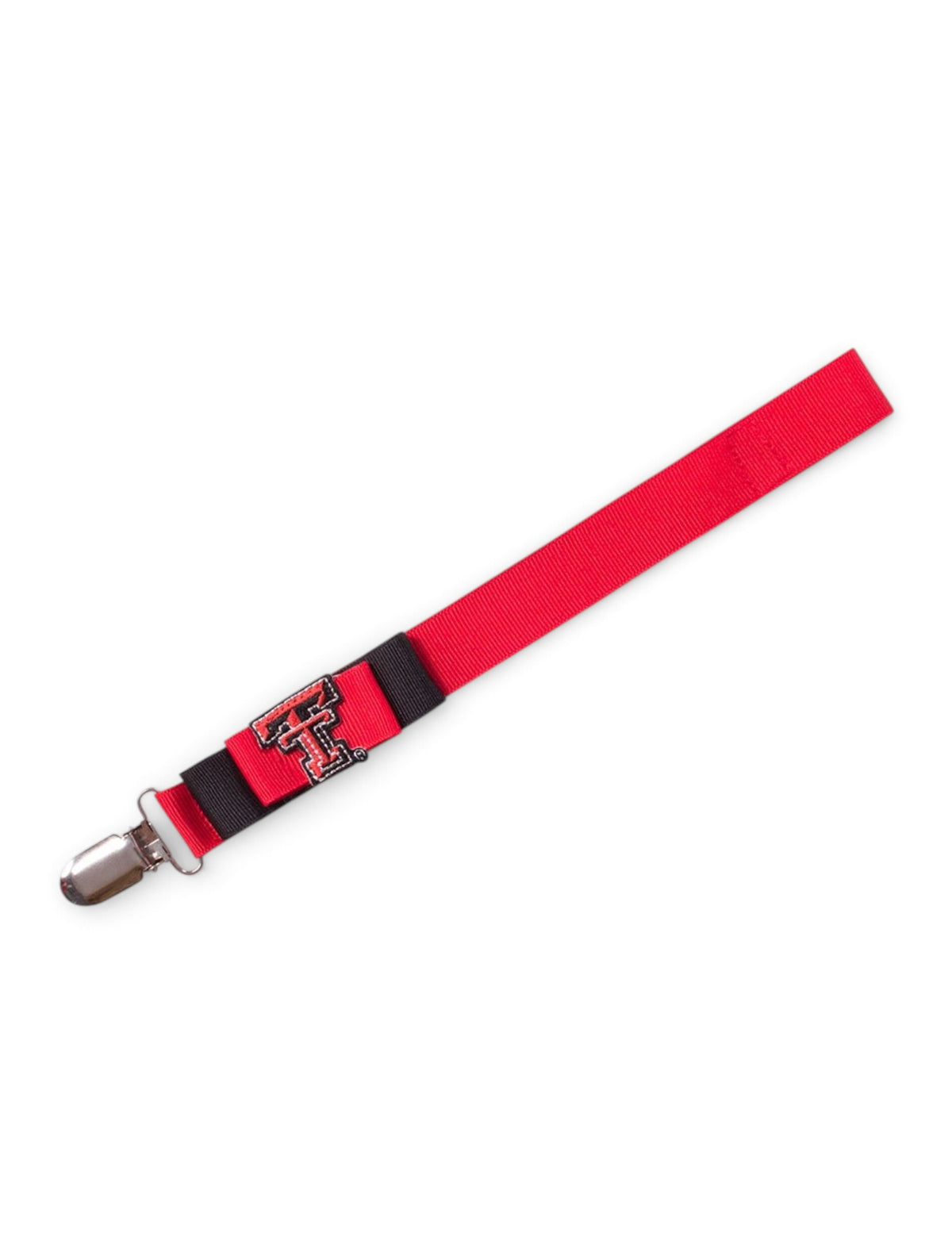 Texas Tech Double T Bow on Red Pacifier Clip – Front view