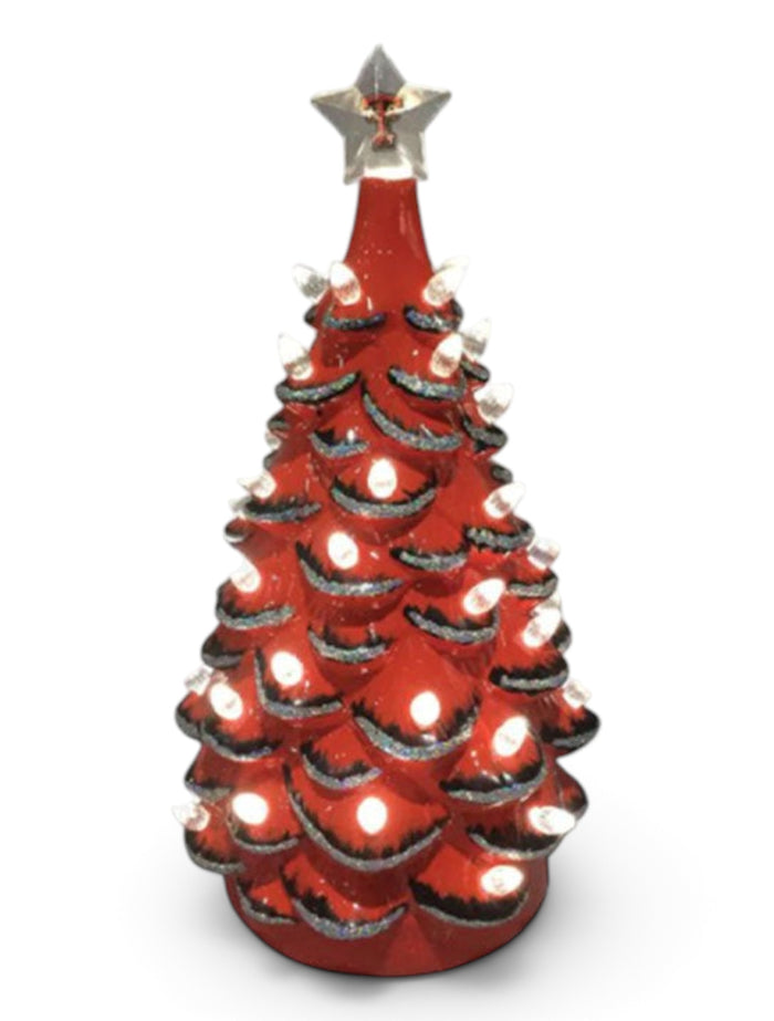 Texas Tech Double T Ceramic Christmas Tree with Lights – Front view