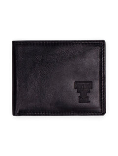 Texas Tech Double T "Contrast Stitch" Bifold Leather Wallet – Black front view